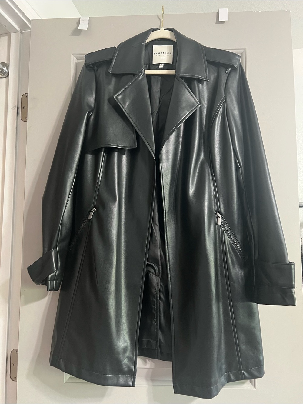 Black Faux Leather Trench Coat
